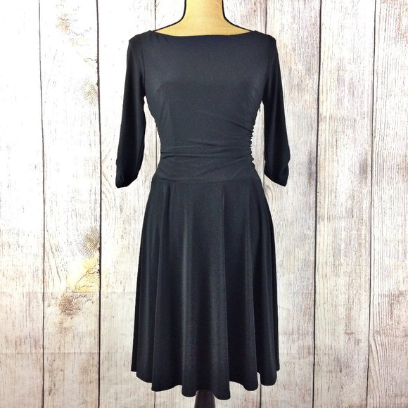 Evan Picone Dresses & Skirts - Evan Picone Black Stretch Ruched Swing Dress Sz 6P